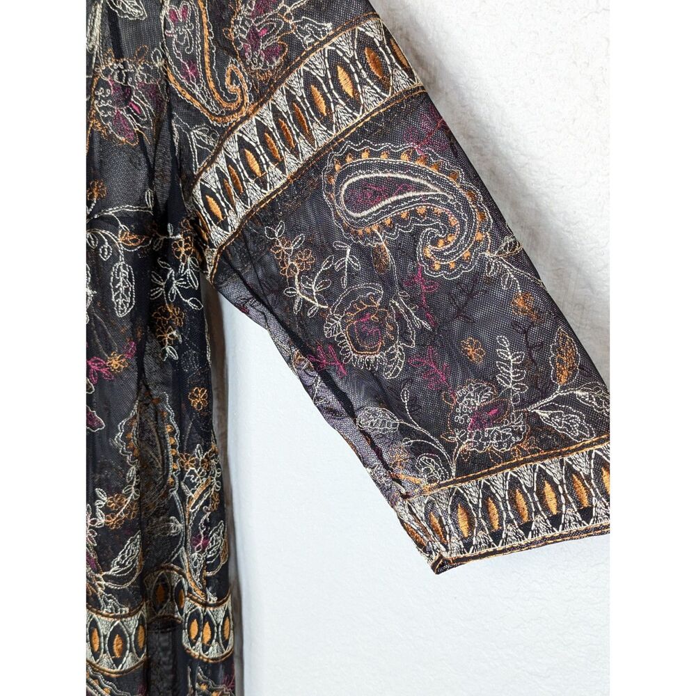 Catherines Plus Size Boho Sheer Open Front Top Jacket Size 1X Embroidery Black - Picture 3 of 12